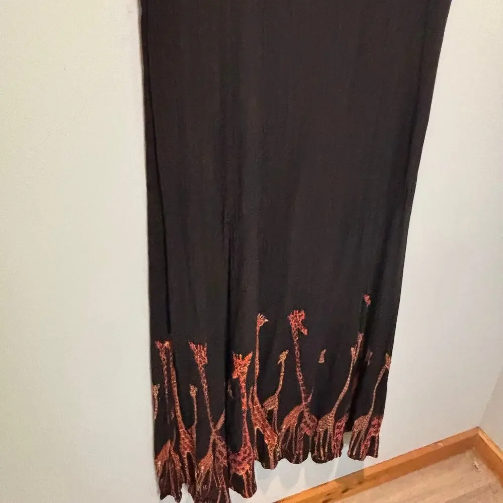 Vintage Orvis Black Novelty Giraffe Print Maxi Dress - size Medium
